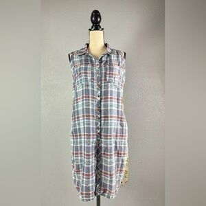 Aratta Silent Journey Sleeveless Plaid Floral Button-Up Dress